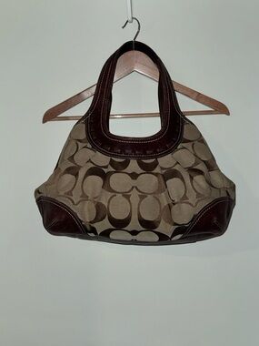 Coach Canvas Signature Hobo in Khaki and Dark Brown